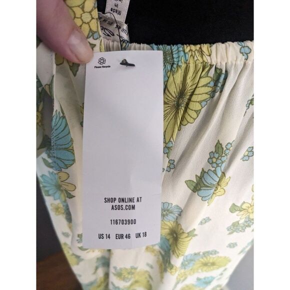 NWT Asos Miss Selfridge Cutout Strappy Wide Leg Jumpsuit - Green Retro Floral 14 - Picture 9 of 11
